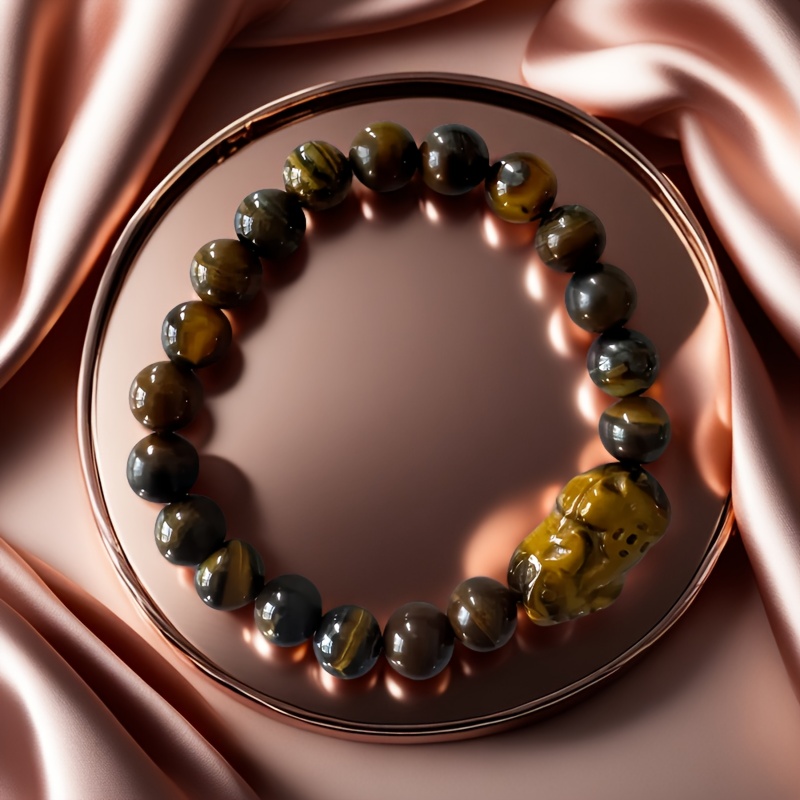 Natural Tiger's Eye Gemstone Pi Xiu Bracelet, Unisex Gift
